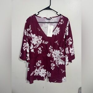 Bloomchic Burgundy Flare Sleeve Floral Blouse Size 18-20 NEW